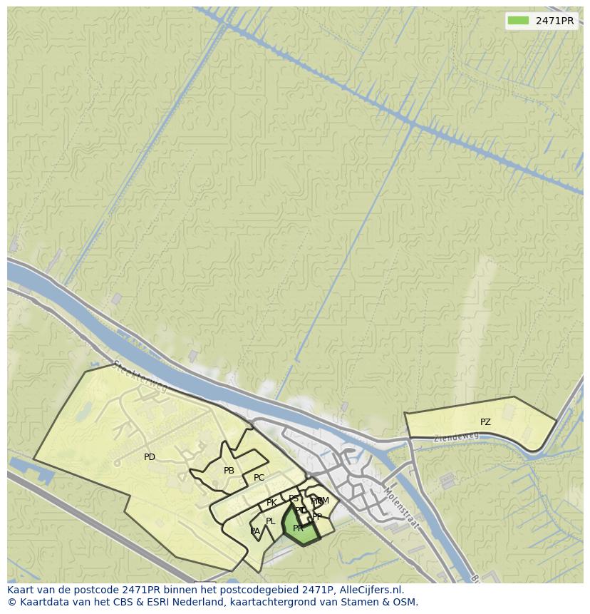 Afbeelding van het postcodegebied 2471 PR op de kaart.