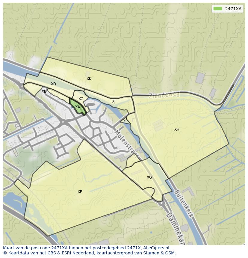 Afbeelding van het postcodegebied 2471 XA op de kaart.