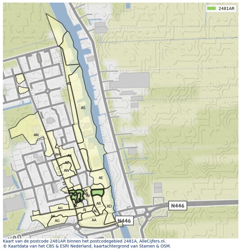 Afbeelding van het postcodegebied 2481 AR op de kaart.