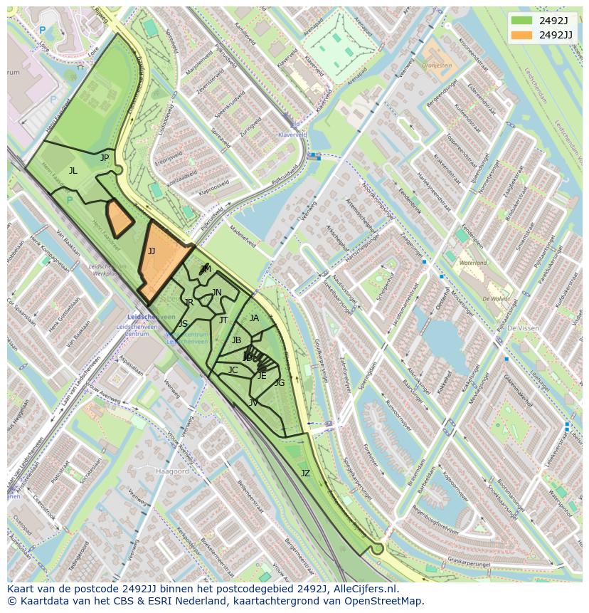 Afbeelding van het postcodegebied 2492 JJ op de kaart.