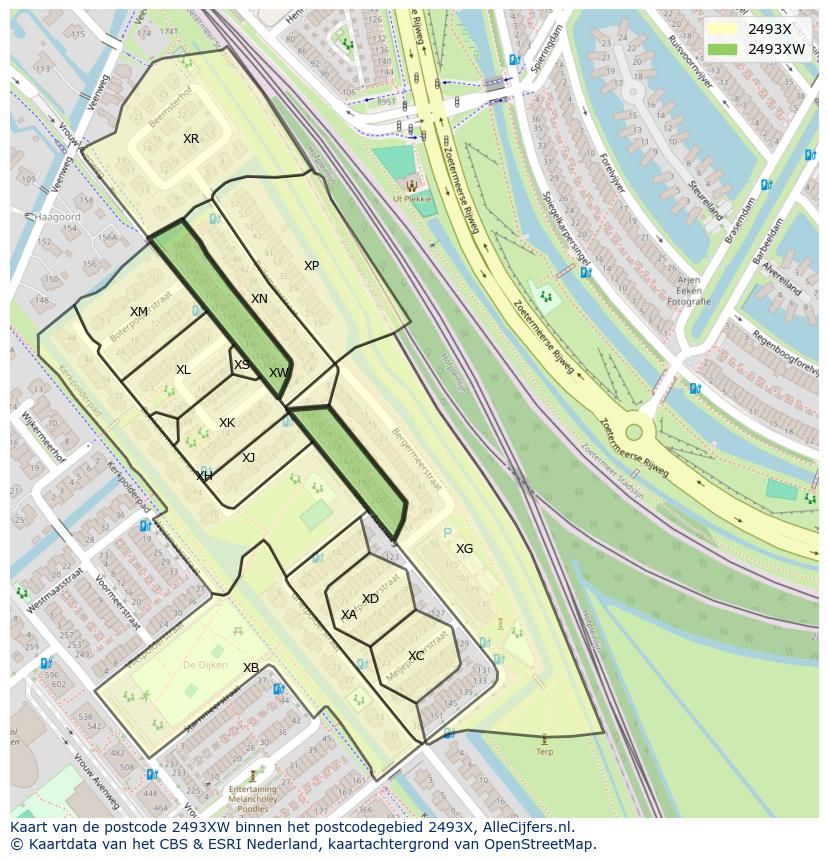 Afbeelding van het postcodegebied 2493 XW op de kaart.