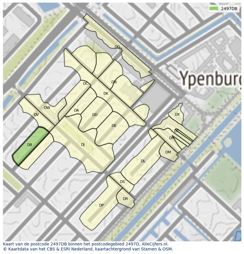 Afbeelding van het postcodegebied 2497 DB op de kaart.