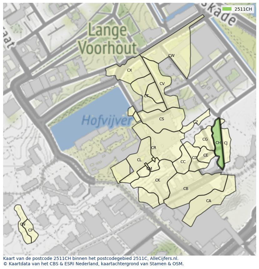 Afbeelding van het postcodegebied 2511 CH op de kaart.