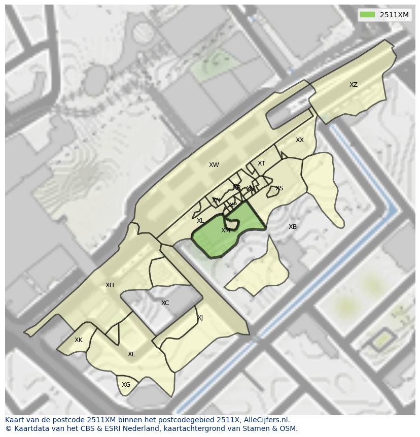 Afbeelding van het postcodegebied 2511 XM op de kaart.