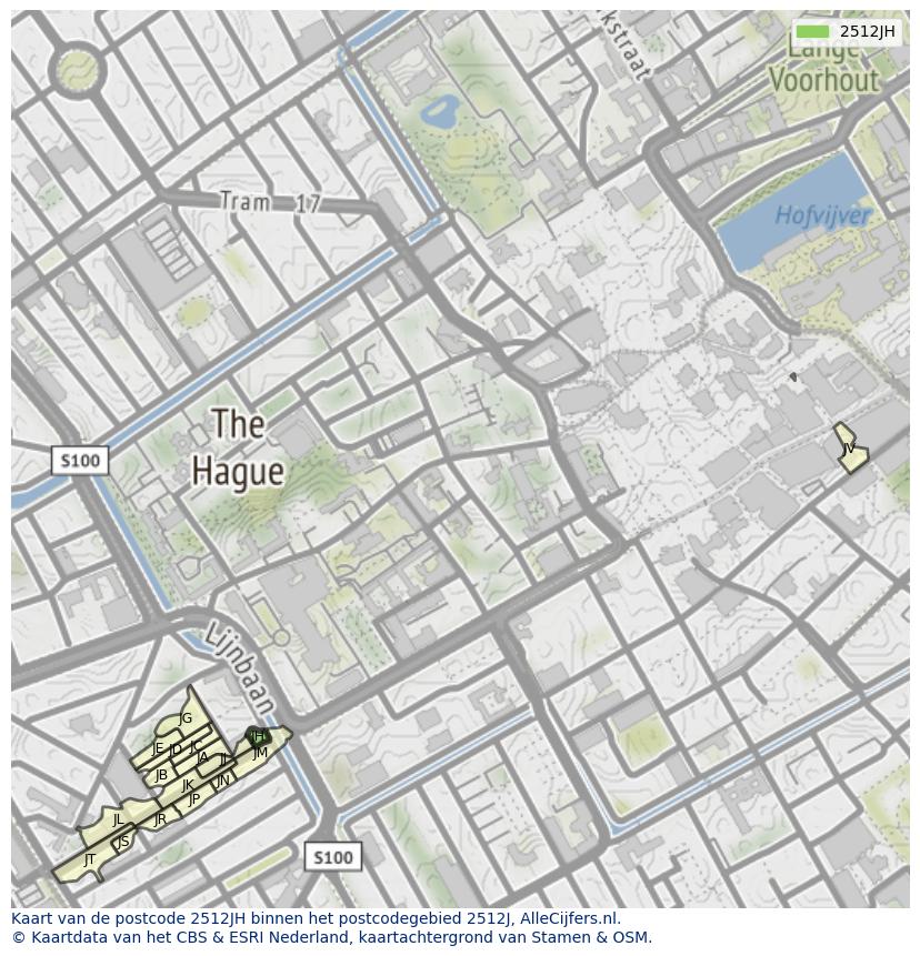 Afbeelding van het postcodegebied 2512 JH op de kaart.