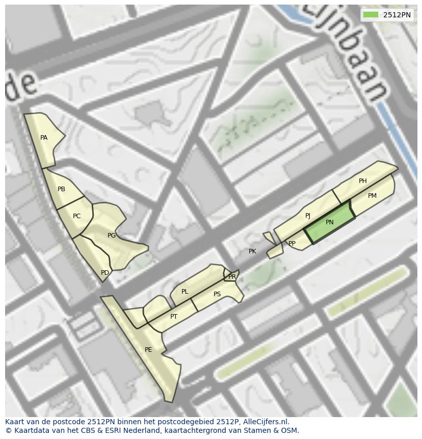 Afbeelding van het postcodegebied 2512 PN op de kaart.