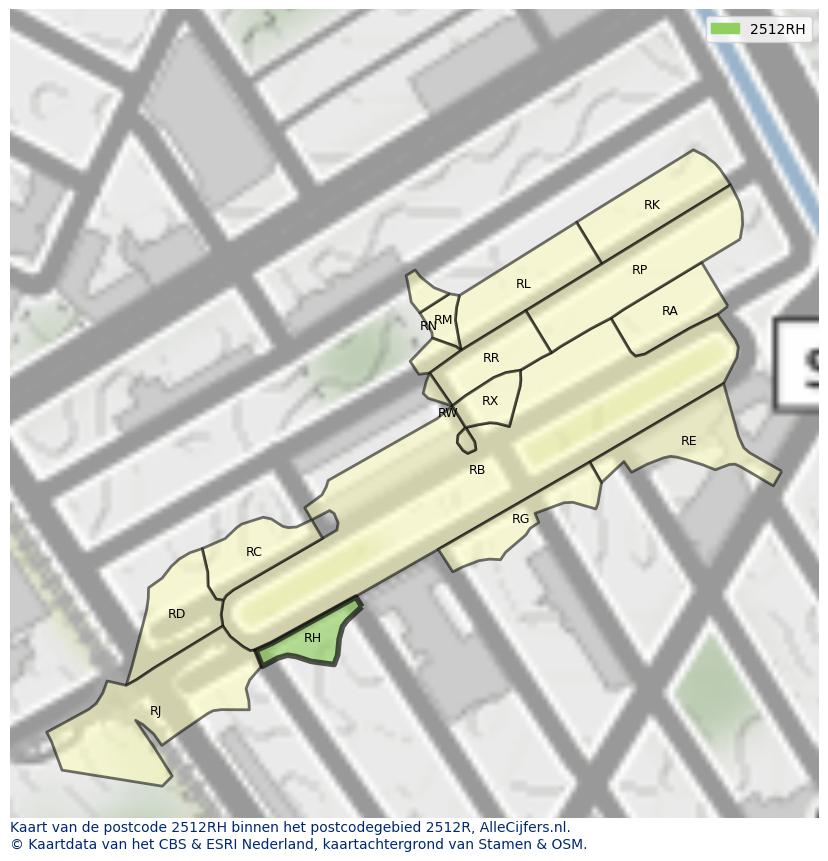 Afbeelding van het postcodegebied 2512 RH op de kaart.