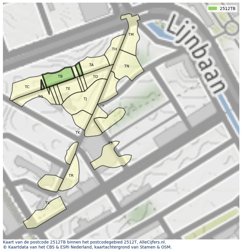 Afbeelding van het postcodegebied 2512 TB op de kaart.