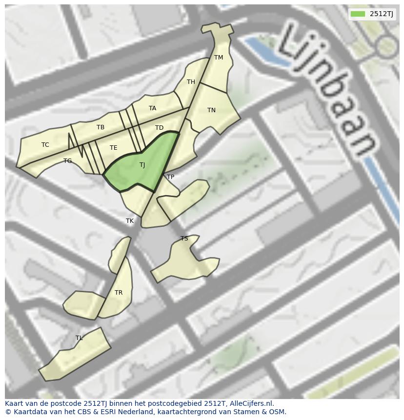 Afbeelding van het postcodegebied 2512 TJ op de kaart.