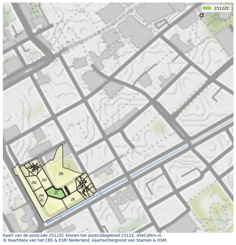 Afbeelding van het postcodegebied 2512 ZC op de kaart.