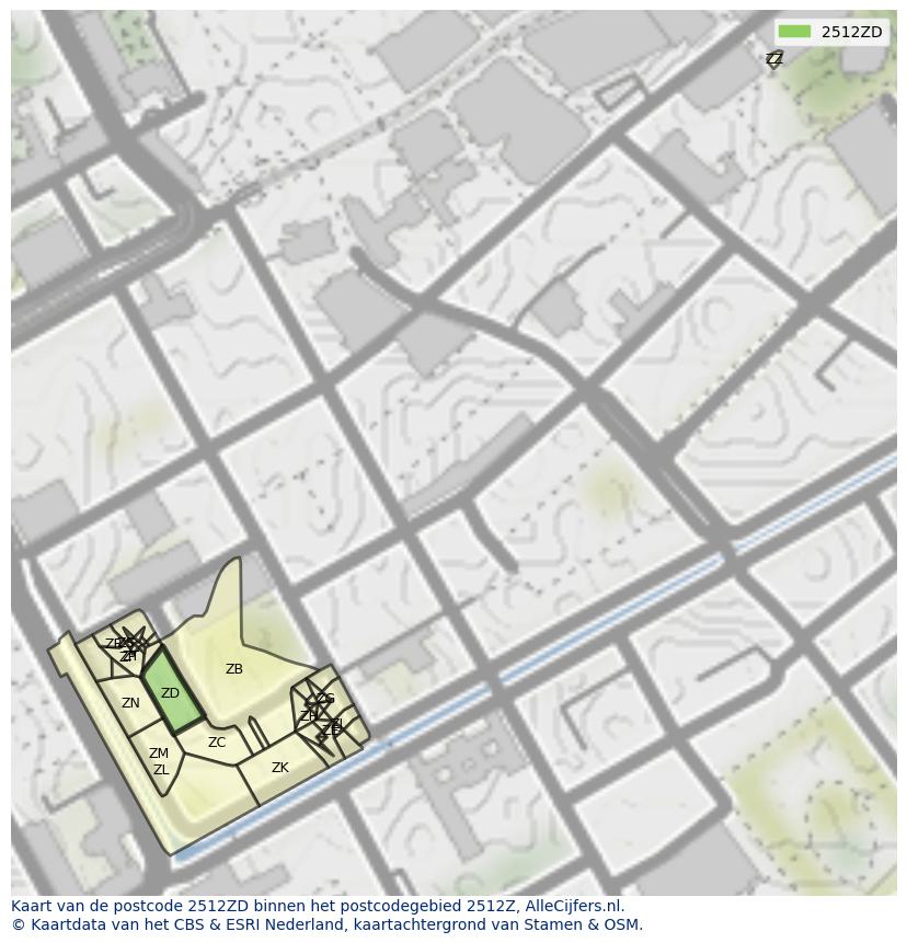 Afbeelding van het postcodegebied 2512 ZD op de kaart.