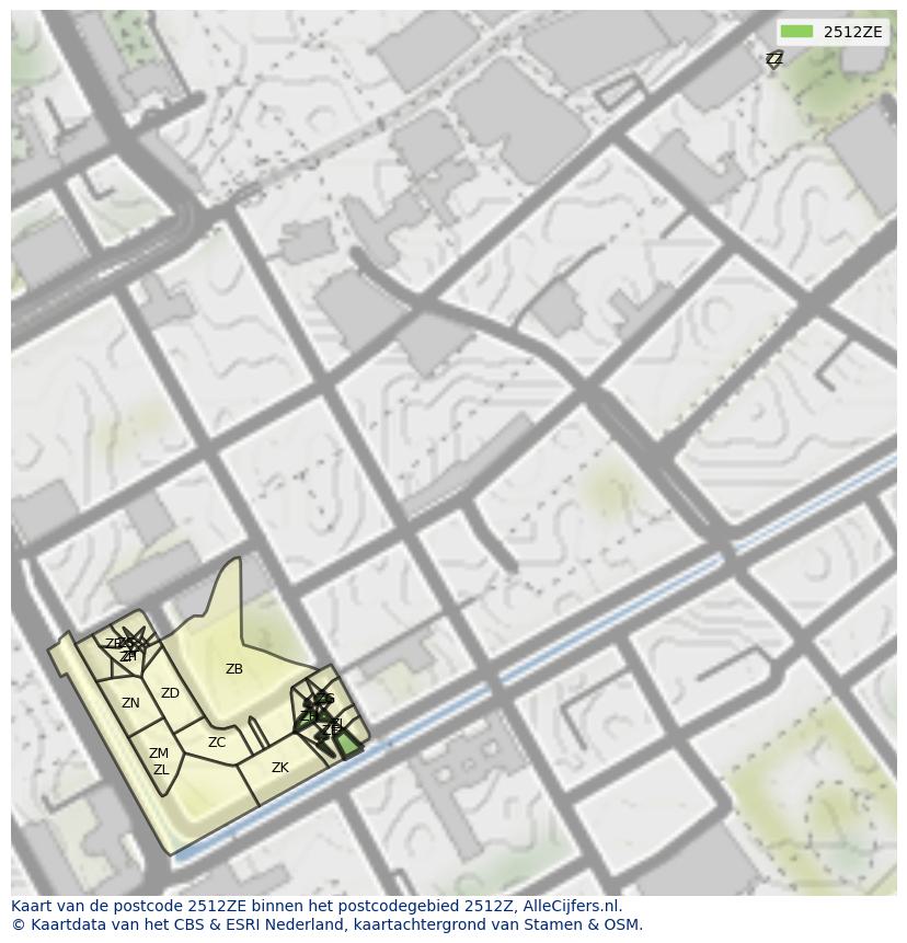 Afbeelding van het postcodegebied 2512 ZE op de kaart.