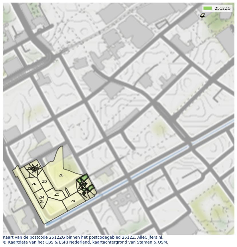 Afbeelding van het postcodegebied 2512 ZG op de kaart.