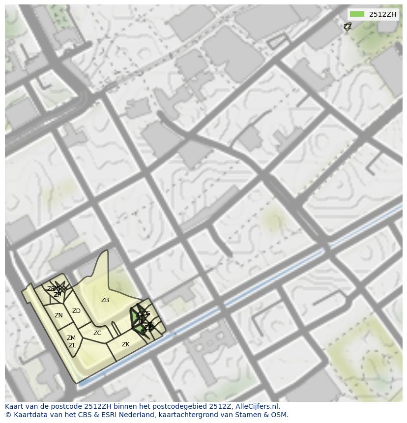 Afbeelding van het postcodegebied 2512 ZH op de kaart.