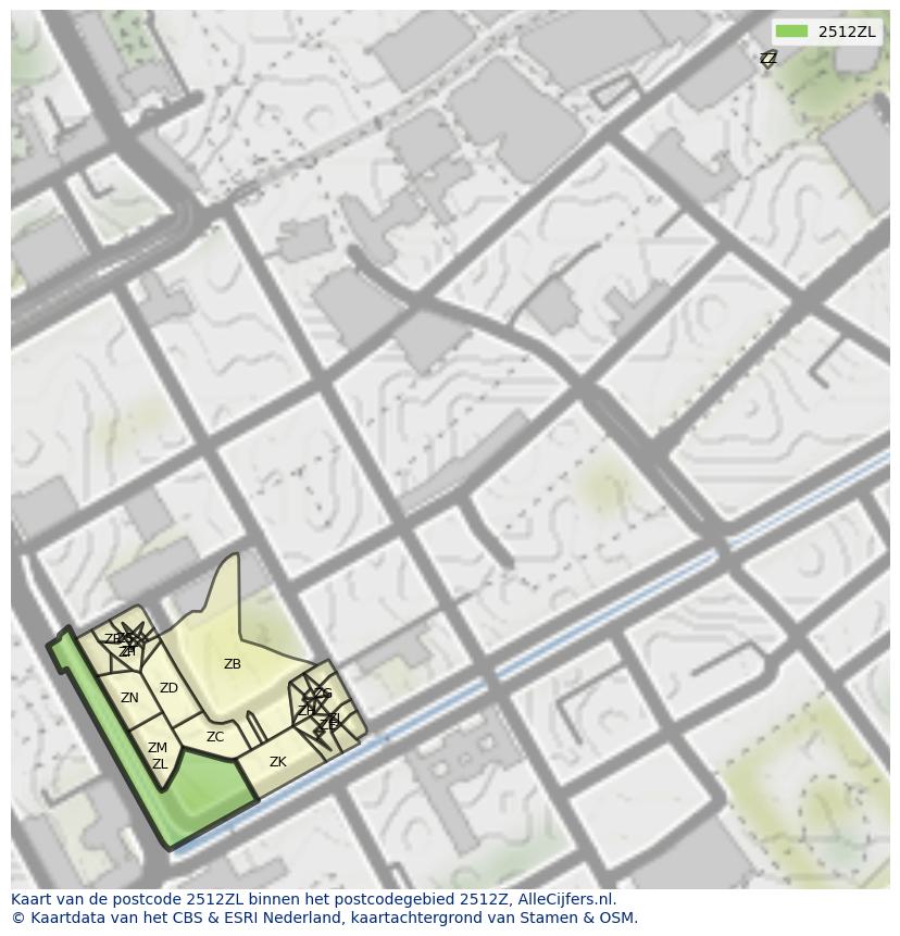 Afbeelding van het postcodegebied 2512 ZL op de kaart.