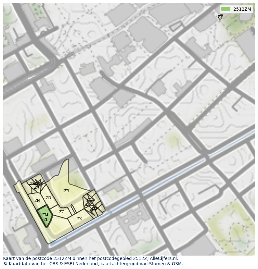 Afbeelding van het postcodegebied 2512 ZM op de kaart.