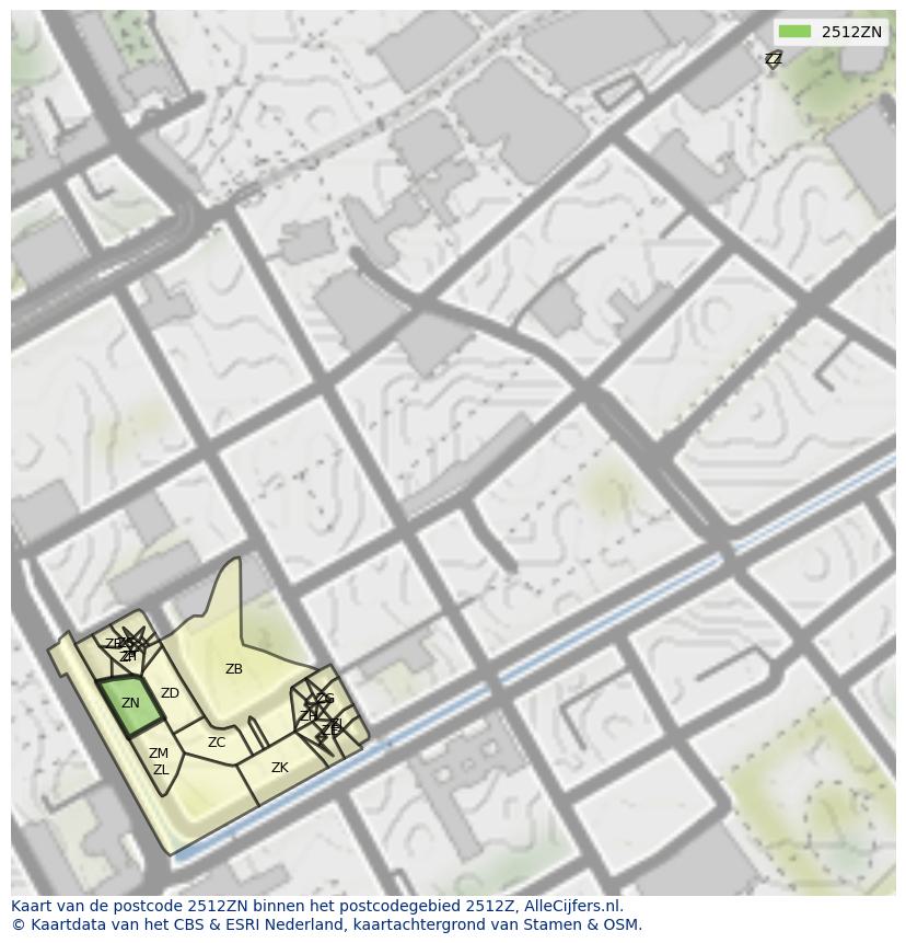 Afbeelding van het postcodegebied 2512 ZN op de kaart.