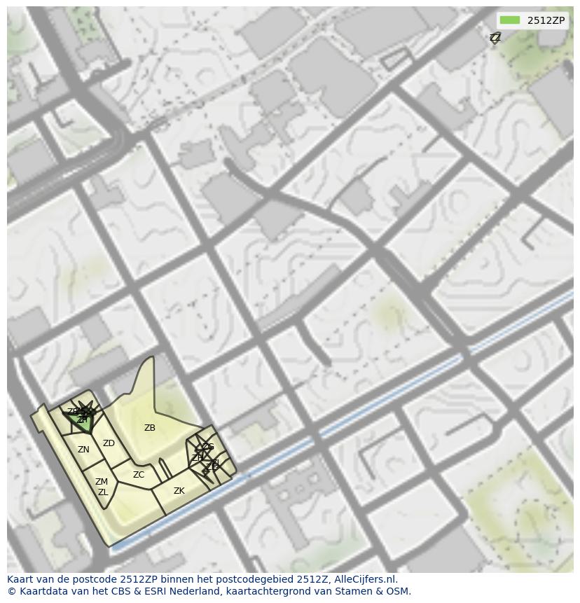 Afbeelding van het postcodegebied 2512 ZP op de kaart.