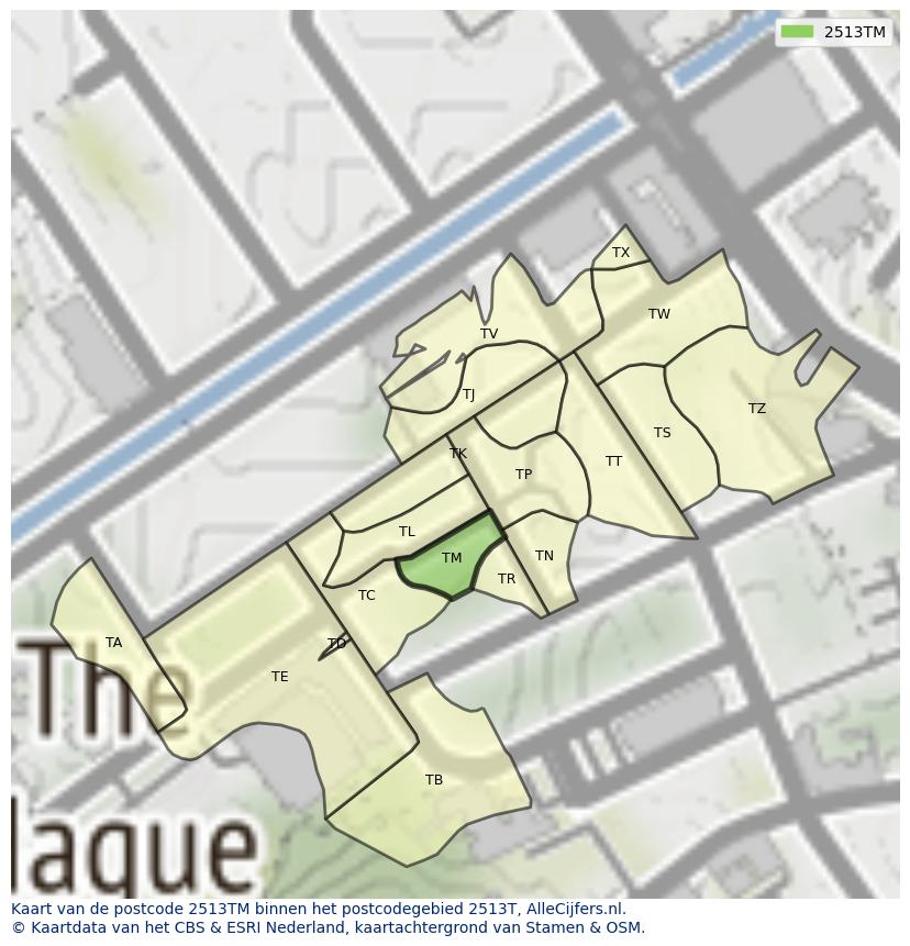Afbeelding van het postcodegebied 2513 TM op de kaart.