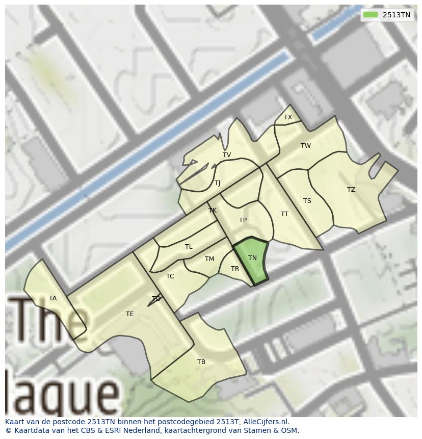 Afbeelding van het postcodegebied 2513 TN op de kaart.