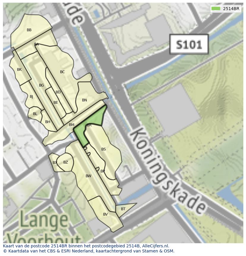Afbeelding van het postcodegebied 2514 BR op de kaart.