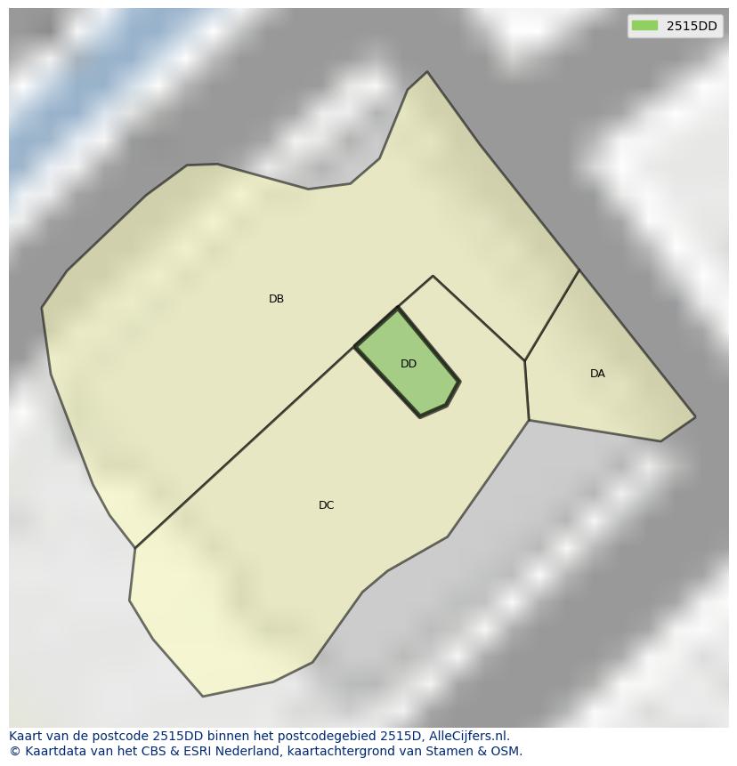 Afbeelding van het postcodegebied 2515 DD op de kaart.