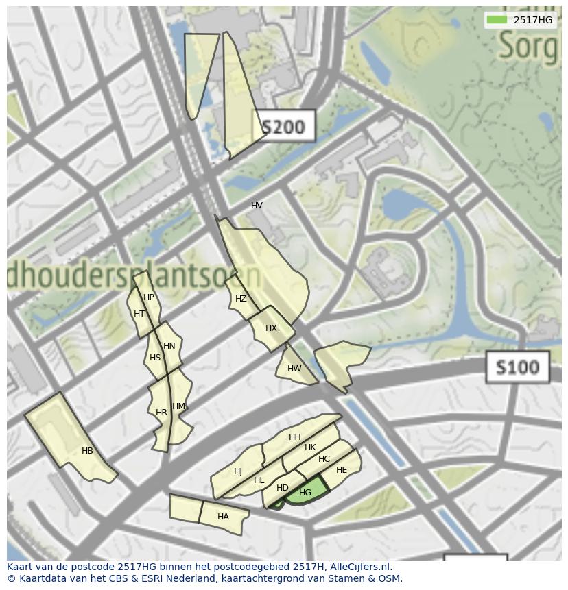 Afbeelding van het postcodegebied 2517 HG op de kaart.