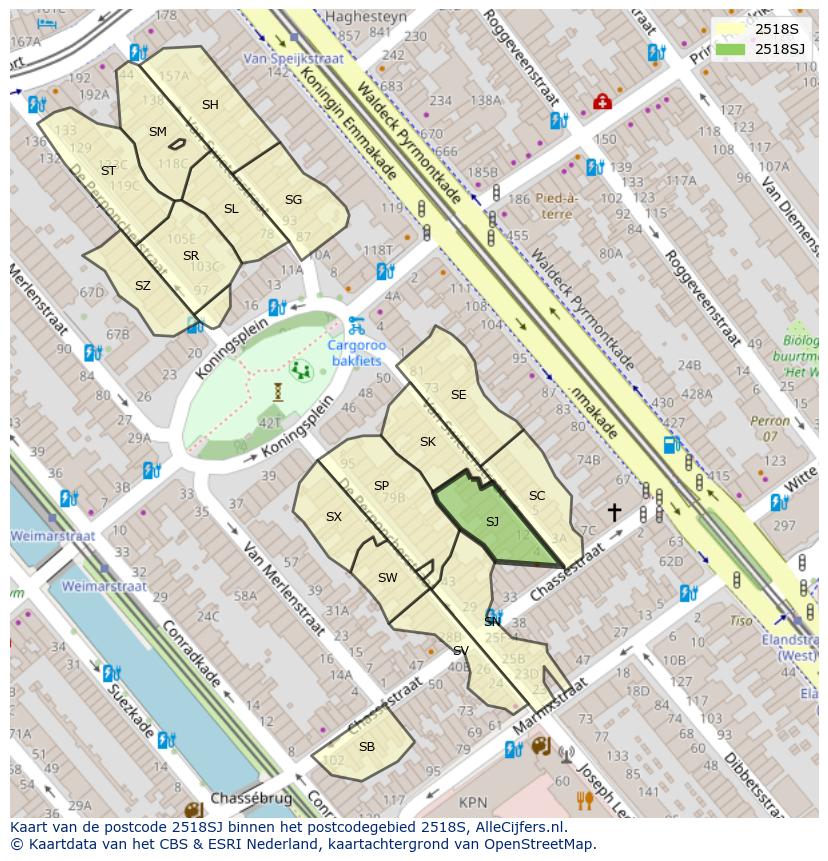Afbeelding van het postcodegebied 2518 SJ op de kaart.