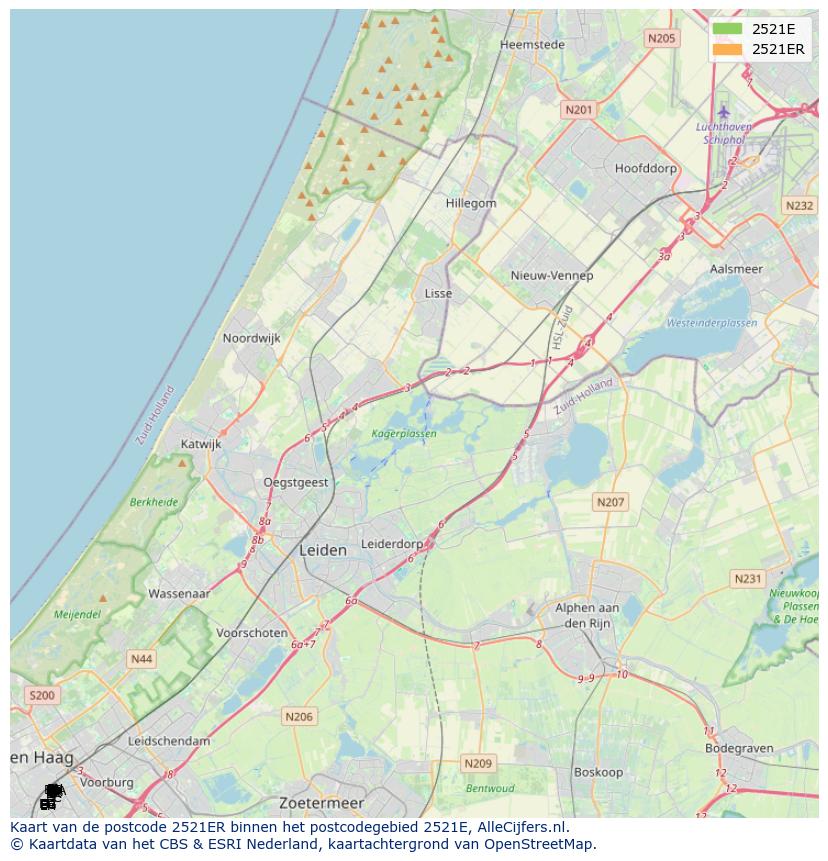 Afbeelding van het postcodegebied 2521 ER op de kaart.