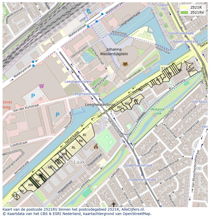 Afbeelding van het postcodegebied 2521 RV op de kaart.