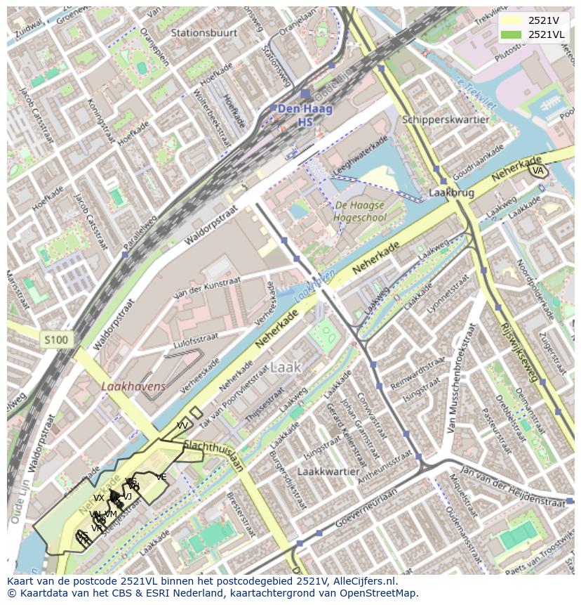 Afbeelding van het postcodegebied 2521 VL op de kaart.