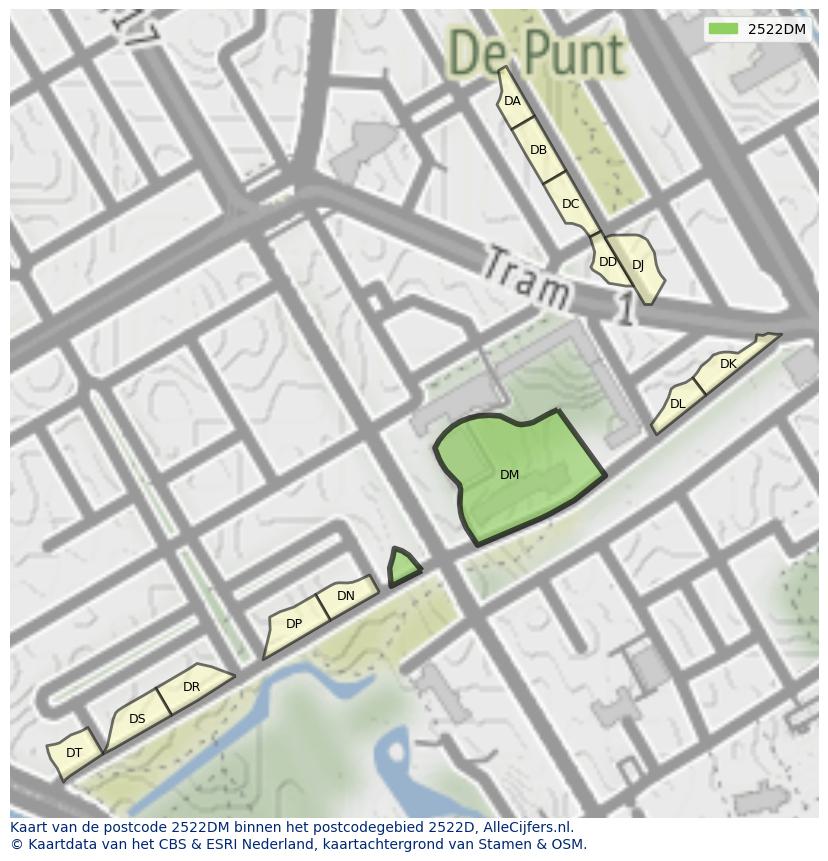Afbeelding van het postcodegebied 2522 DM op de kaart.
