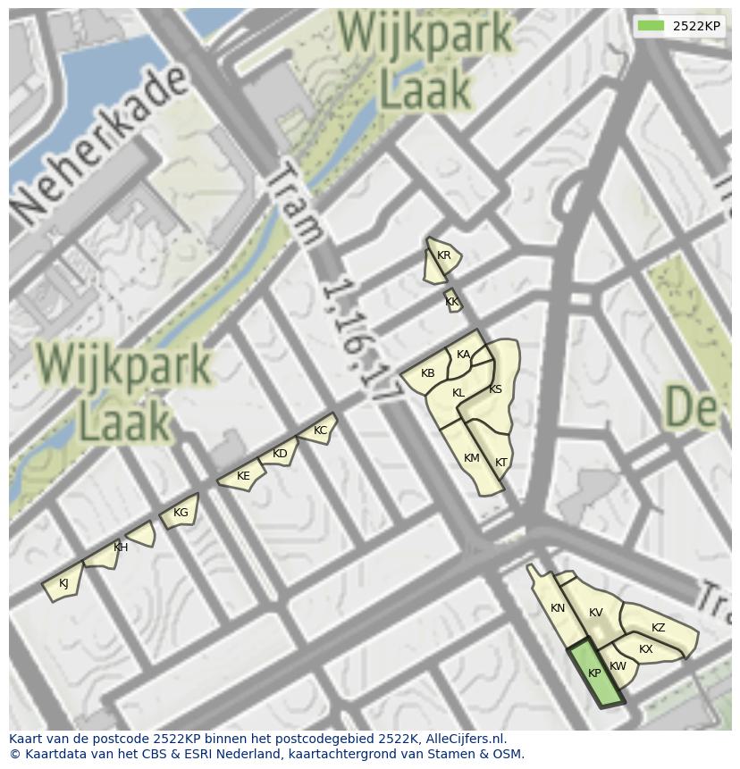 Afbeelding van het postcodegebied 2522 KP op de kaart.