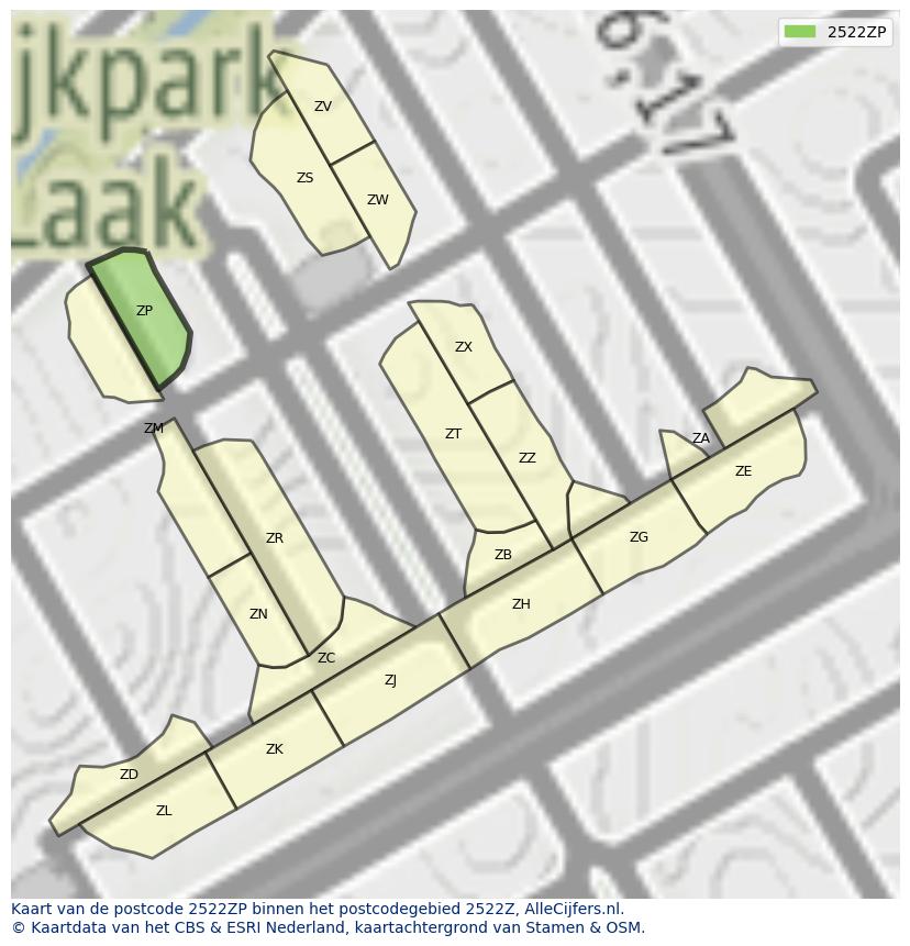 Afbeelding van het postcodegebied 2522 ZP op de kaart.