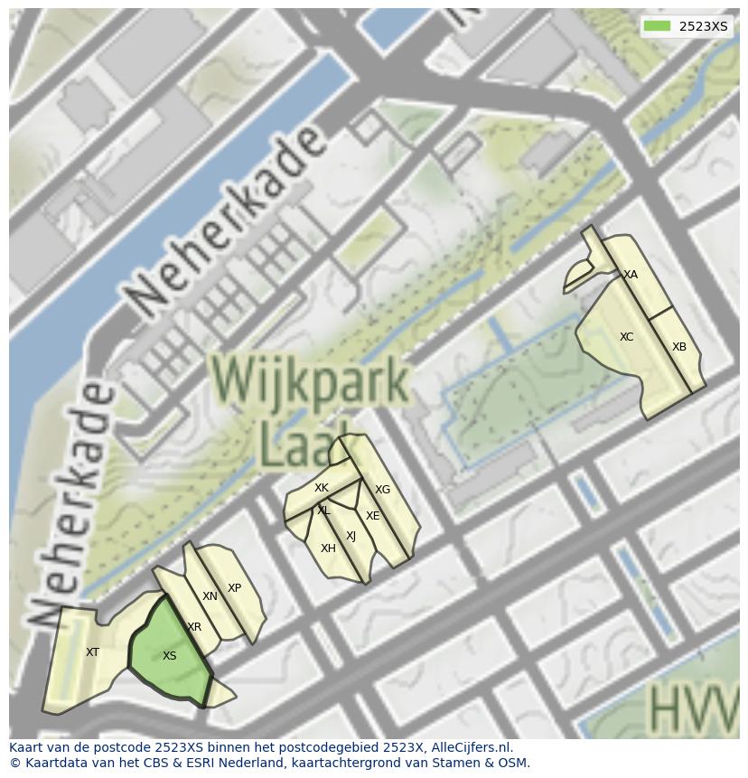 Afbeelding van het postcodegebied 2523 XS op de kaart.