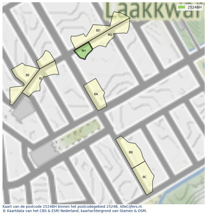 Afbeelding van het postcodegebied 2524 BH op de kaart.