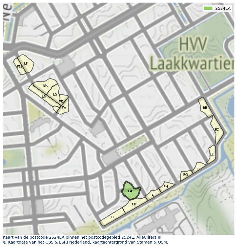 Afbeelding van het postcodegebied 2524 EA op de kaart.