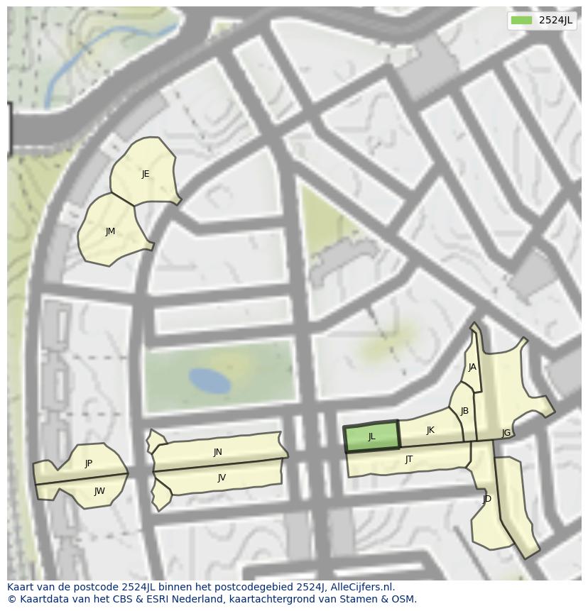 Afbeelding van het postcodegebied 2524 JL op de kaart.