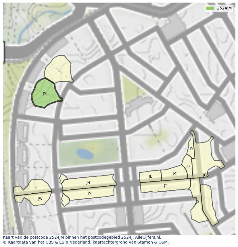 Afbeelding van het postcodegebied 2524 JM op de kaart.