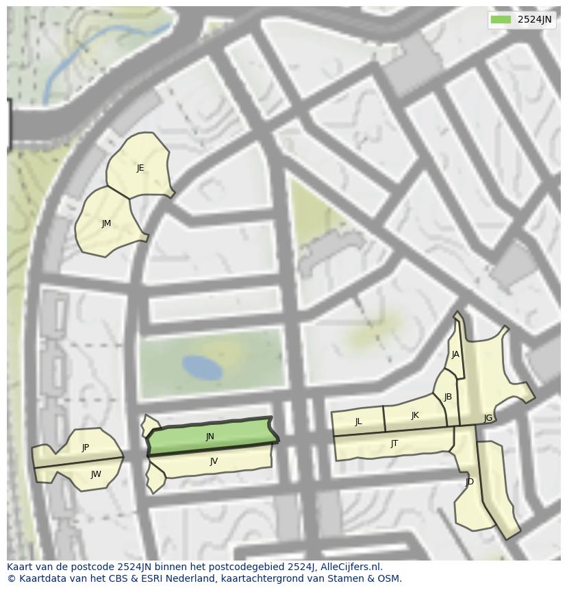 Afbeelding van het postcodegebied 2524 JN op de kaart.