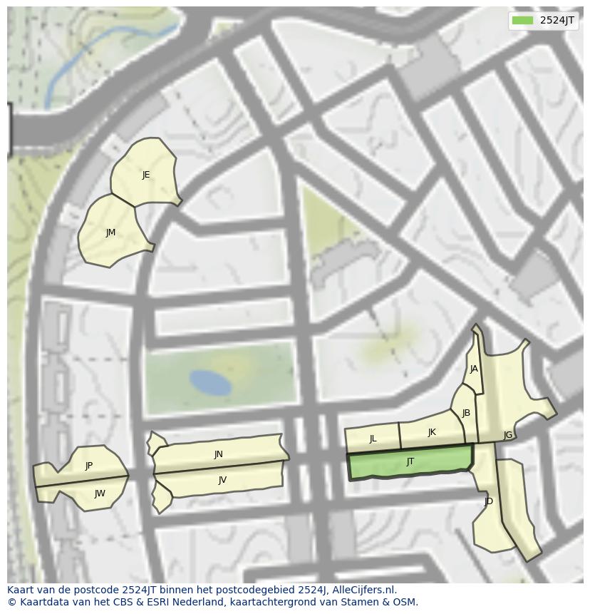 Afbeelding van het postcodegebied 2524 JT op de kaart.