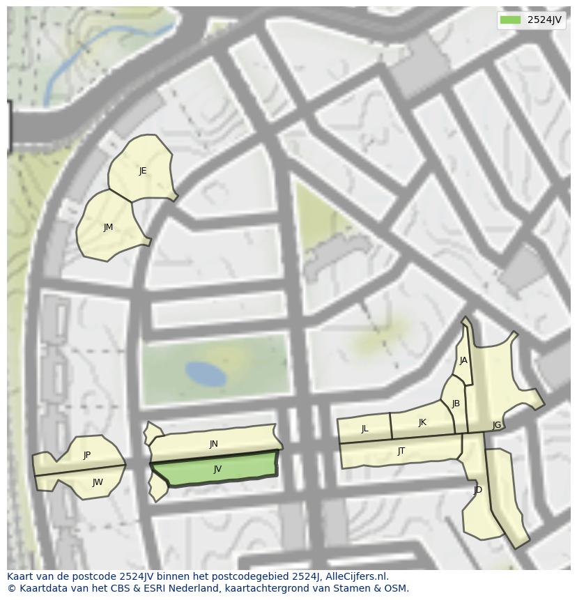 Afbeelding van het postcodegebied 2524 JV op de kaart.