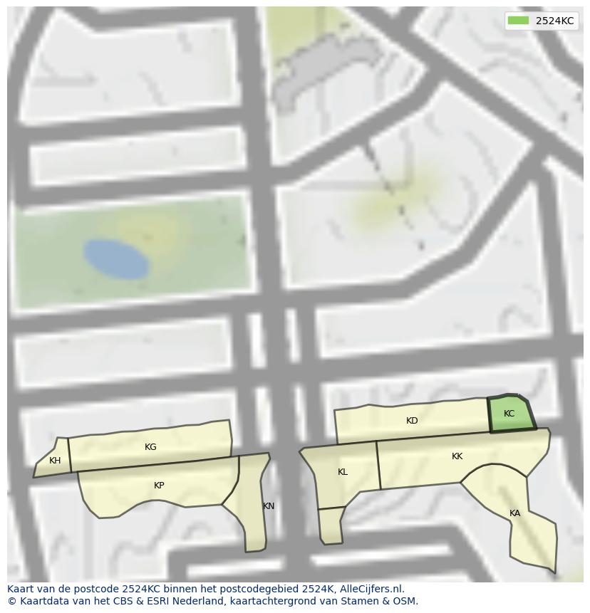 Afbeelding van het postcodegebied 2524 KC op de kaart.