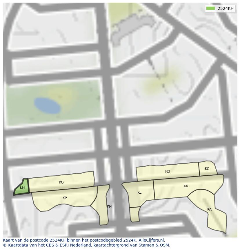 Afbeelding van het postcodegebied 2524 KH op de kaart.