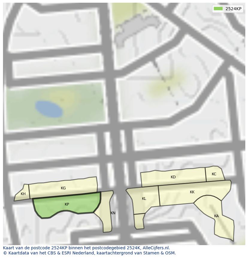 Afbeelding van het postcodegebied 2524 KP op de kaart.