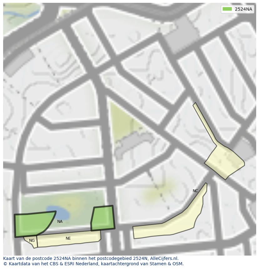 Afbeelding van het postcodegebied 2524 NA op de kaart.
