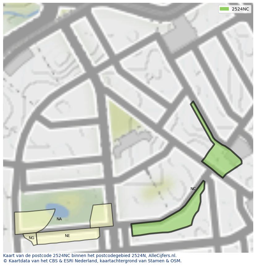 Afbeelding van het postcodegebied 2524 NC op de kaart.