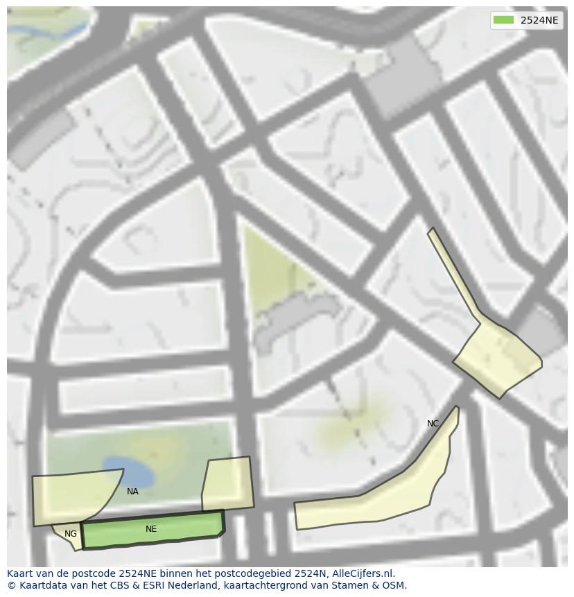 Afbeelding van het postcodegebied 2524 NE op de kaart.
