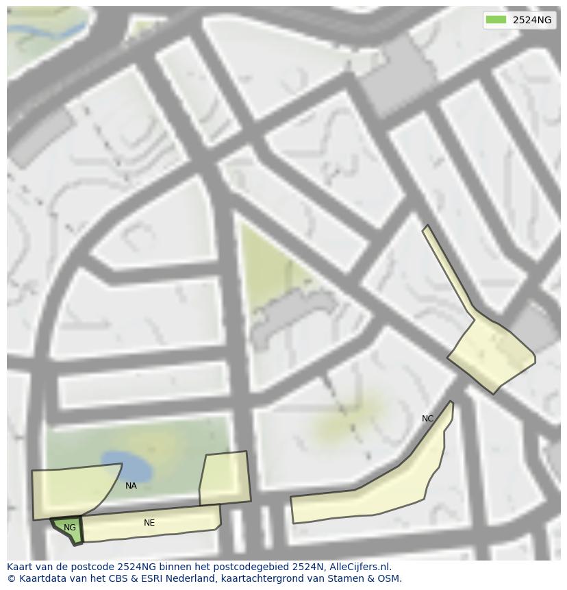 Afbeelding van het postcodegebied 2524 NG op de kaart.