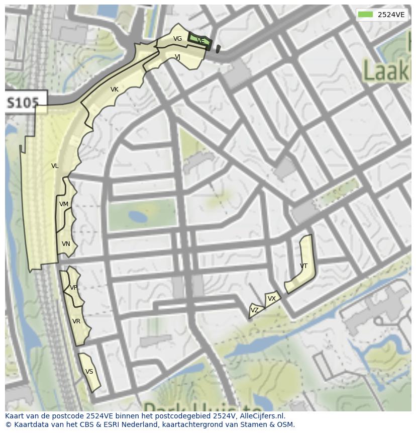 Afbeelding van het postcodegebied 2524 VE op de kaart.